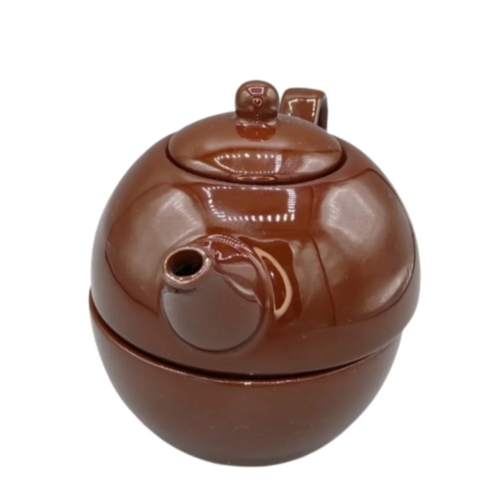 Metropolitan Tea Dark Brown Ceramic Tea for One Stacked Cup Mug and Teapot